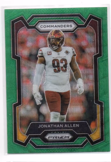 2023 Panini Prizm Prizms Green Wave #298 Jonathan Allen (15-LL12-NFLCOMMANDERS)