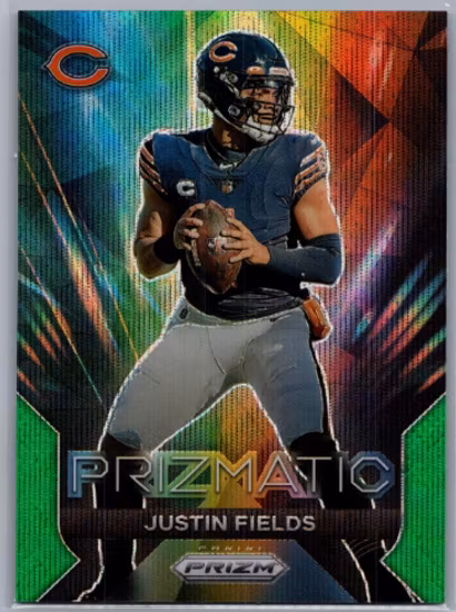 2023 Panini Prizm Prizmatic Prizms Green Wave #3 Justin Fields (30-LL6-NFLBEARS)