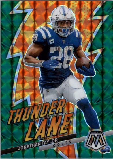 2023 Panini Mosaic Thunder Lane Mosaic Green #2 Jonathan Taylor (20-LL6-NFLCOLTS)