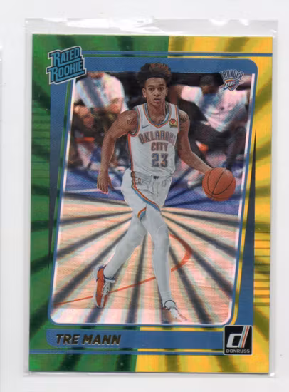2021-22 Donruss Holo Green and Yellow Laser #218 Tre Mann RR (30-MM3-NBATHUNDER)