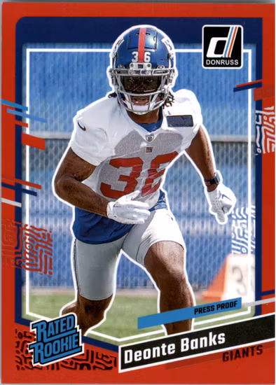 2023 Donruss Press Proof Red #376 Deonte Banks RR (25-LL11-NFLGIANTS)