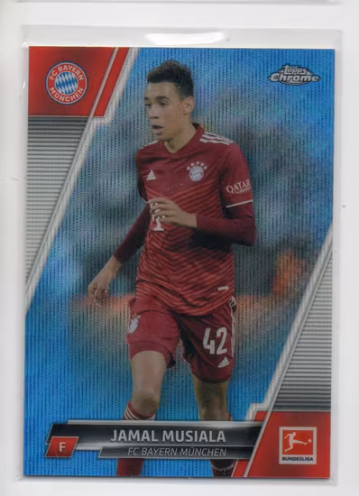 2021-22 Topps Chrome Bundesliga Blue Wave Refractors #84 Jamal Musiala (100-HH5-SOCCERBAYERNMUNCHEN)