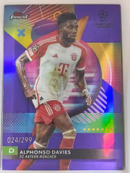 2023-24 Finest UEFA Club Competitions Purple Refractors #80 Alphonso Davies (25-II9-SOCCERBAYERNMUNCHEN)