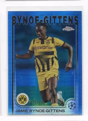 2024-25 Topps Chrome UEFA Club Competitions Blue Prism Refractors #58 Jamie Bynoe-Gittens (30-LL3-DORTMUND)