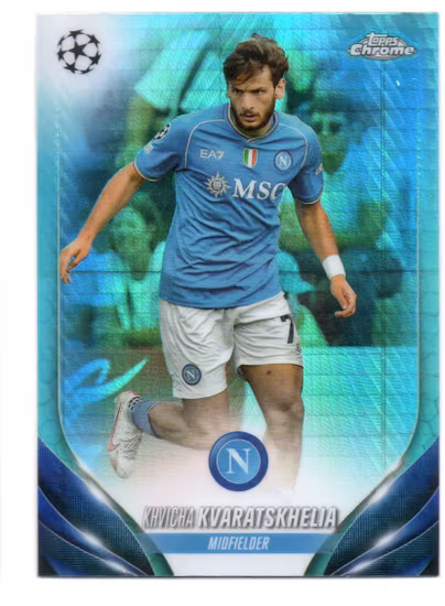 2023-24 Topps Chrome UEFA Club Competitions Aqua Prism Refractors #199 Khvicha Kvaratskhelia (20-JJ3-NAPOLI)