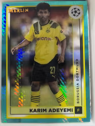 2022-23 Topps Merlin UEFA Aqua Prism Refractors #32 Karim Adeyemi (20-II10-SOCCERDORTMUND)