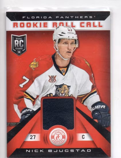 2013-14 Totally Certified Rookie Roll Call Jerseys Red #RRNBJ Nick Bjugstad (30-RR6-NHLPANTHERS)