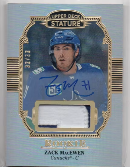 2019-20 Upper Deck Stature Patch Autographs Portrait #161 Zack MacEwen (200-RR6-NHLCANUCKS)