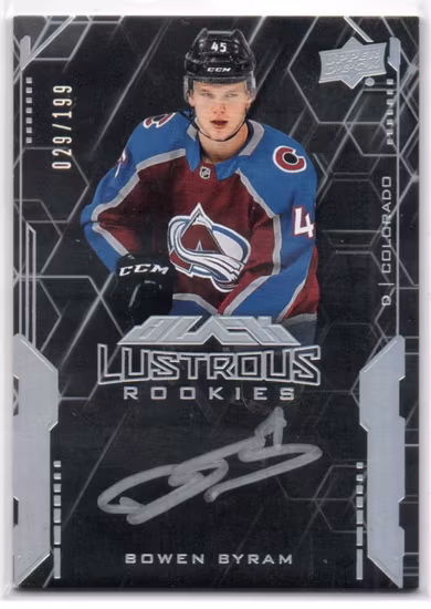 2020-21 UD Black Lustrous Rookie Signatures #LSBB Bowen Byram (300-RR6-NHLAVALANCHE)