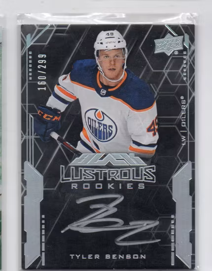 2020-21 UD Black Lustrous Rookie Signatures #LSTB Tyler Benson (60-RR6-NHLOILERS)