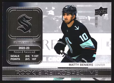 2023-24 Upper Deck Rookie Retrospective #RR11 Matty Beniers (UU5-NHLKRAKEN)