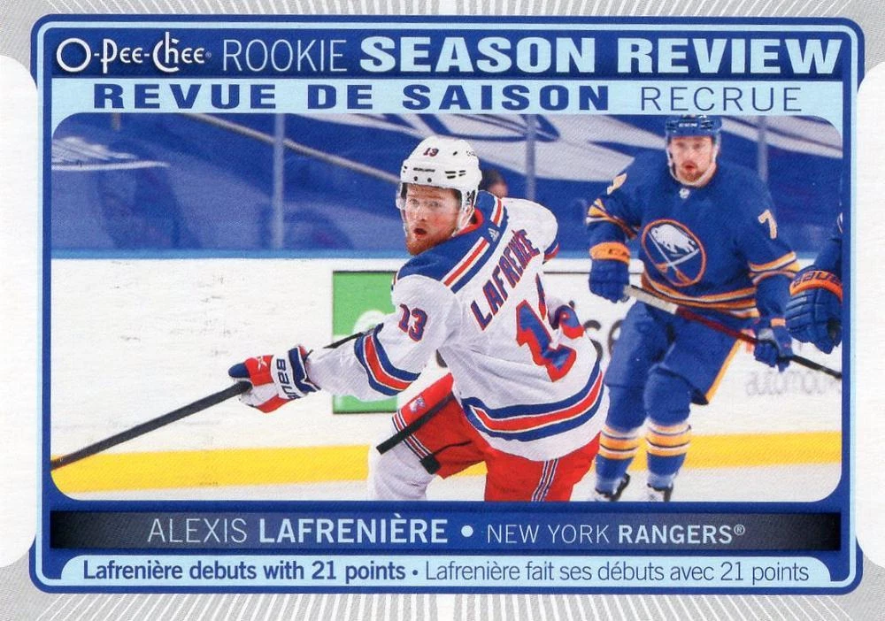 2021-22 O-Pee-Chee Rookie Season Review #548 Alexis Lafreniere (UU9-NHLRANGERS)