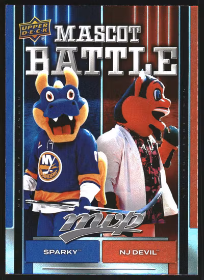 2025-26 Upper Deck MVP Mascot Battle #MB11 Sparky The Dragon/N.J. Devil (VV14-NHLISLANDERS+DEVILS)