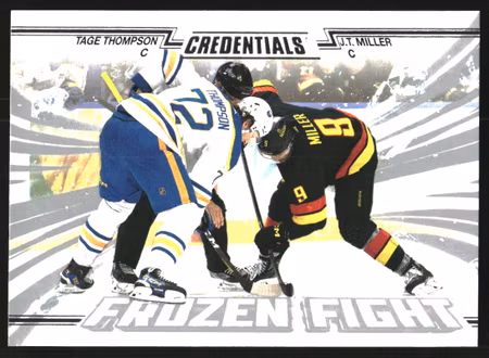 2024-25 Upper Deck Credentials Frozen Fight #FFTM Tage Thompson/J.T. Miller (VV15-NHLSABRES+CANUCKS)
