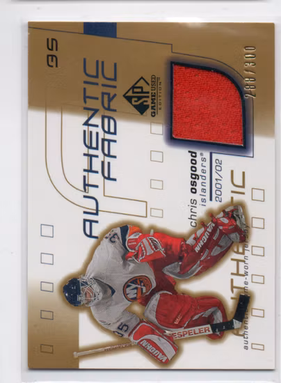 2001-02 SP Game Used Authentic Fabric Gold #AFCO Chris Osgood (50-SS6-NHLISLANDERS)