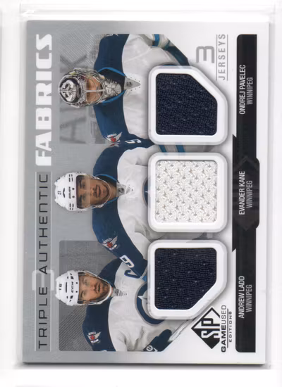 2013-14 SP Game Used Authentic Fabrics Triples #AF3JETS Dustin Byfuglien Ondrej Pavelec Evander Kane B (40-B13-NHLJETS)