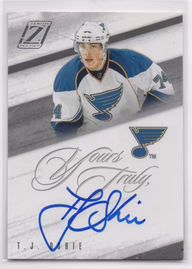 2011-12 Zenith Yours Truly Autographs #TJ T.J. Oshie (150-B12-NHLBLUES)