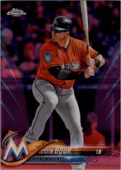 2018 Topps Chrome Pink Refractors #68 Justin Bour (10-SS3-MLBMARLINS)