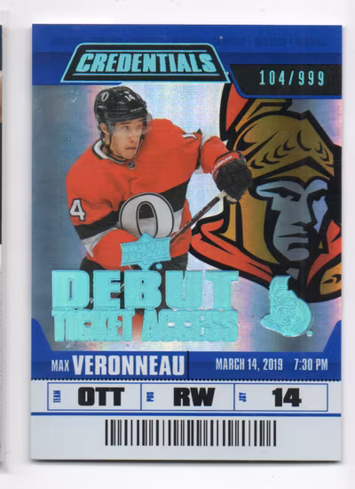 2019-20 Upper Deck Credentials #90 Max Veronneau RC (20-SS14-NHLSENATORS)