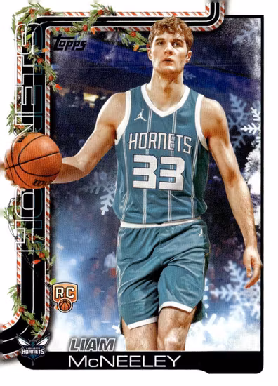 2025-26 Topps Holiday #H189 Liam McNeeley RC (10-PP15-NBAHORNETS)