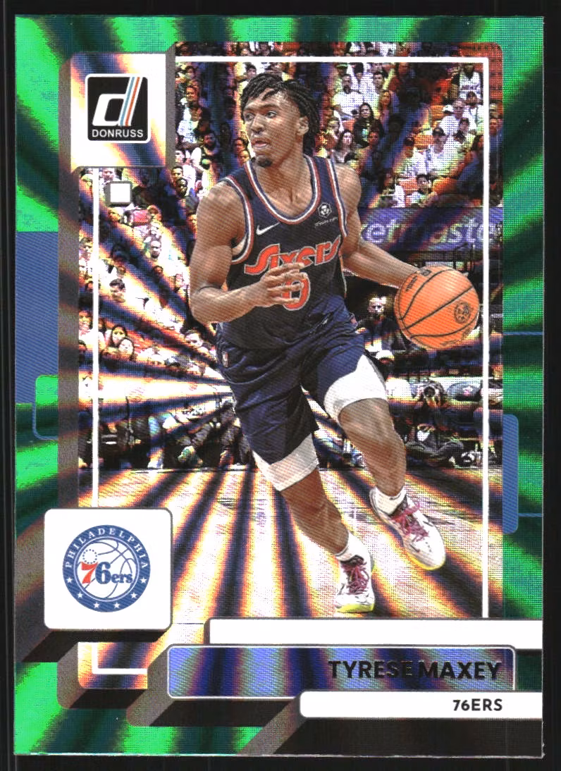 2022-23 Donruss Holo Green Laser #18 Tyrese Maxey (30-RR13-NBA76ERS)