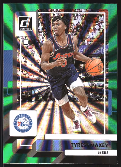 2022-23 Donruss Holo Green Laser #18 Tyrese Maxey (30-RR13-NBA76ERS)