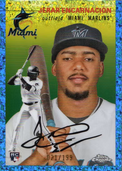 2023 Topps Chrome Platinum Anniversary Blue Mini-Diamond Refractors #30 Jerar Encarnacion (40-OO9-MLBMARLINS)