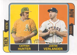 2023 Topps Heritage Then and Now #TAN14 Justin Verlander Catfish Hunter (15-SS7-MLBATHLETICS+MLBASTROS)