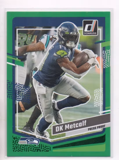 2023 Donruss Press Proof Green #257 D.K. Metcalf (15-RR10-NFLSEAHAWKS)
