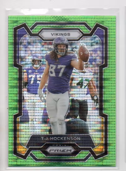 2023 Panini Prizm Prizms Neon Green Pulsar #198 T.J. Hockenson (15-RR10-NFLVIKINGS)