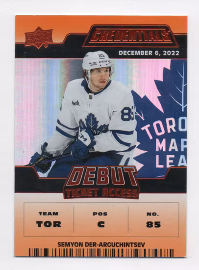 2022-23 Upper Deck Credentials Orange #129 Semyon Der-Arguchintsev (25-SS14-NHLMAPLELEAFS)