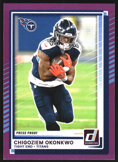 2025 Donruss Press Proof Purple #19 Chigoziem Okonkwo (12-A15-NFLTITANS)