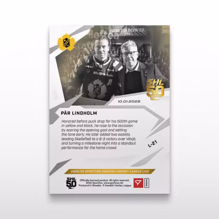 2025-26 Sportzoo SHL Live Series 2 #L-21 PÄR LINDHOLM