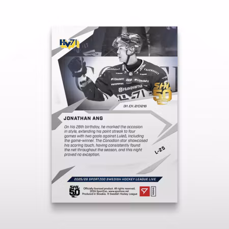 2025-26 Sportzoo SHL Live Series 2 #L-25 JONATHAN ANG