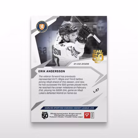 2025-26 Sportzoo SHL Live Series 2 #L-27 ERIK ANDERSSON