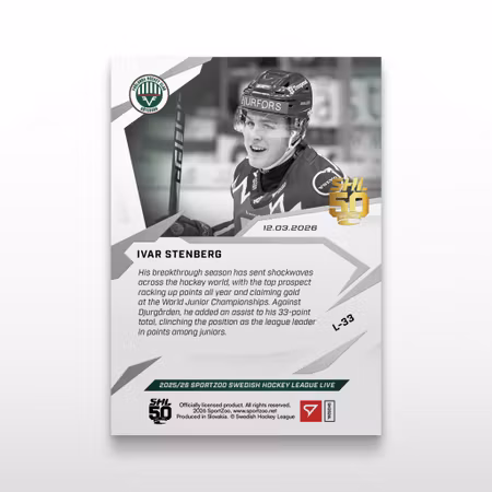 2025-26 Sportzoo SHL Live Series 2 #L-33 IVAR STENBERG