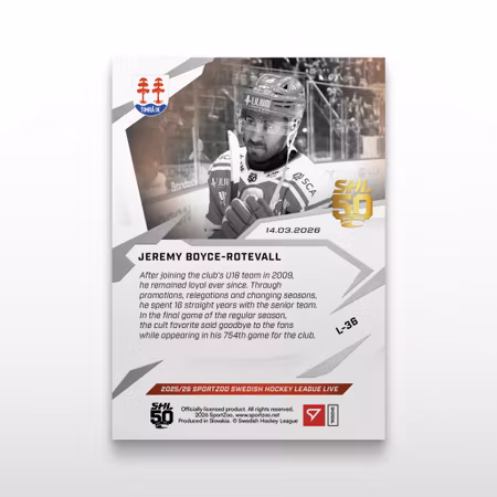 2025-26 Sportzoo SHL Live Series 2 #L-36 JEREMY BOYCE-ROTEVALL