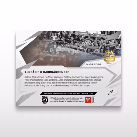2025-26 Sportzoo SHL Live Series 2 #L-37 LULEÅ HF DJURGÅRDENS IF
