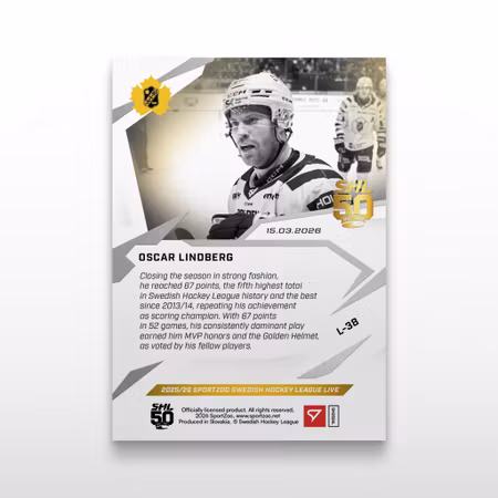 2025-26 Sportzoo SHL Live Series 2 #L-38 OSCAR LINDBERG