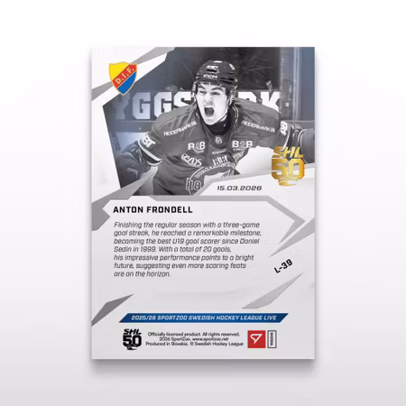 2025-26 Sportzoo SHL Live Series 2 #L-39 ANTON FRONDELL