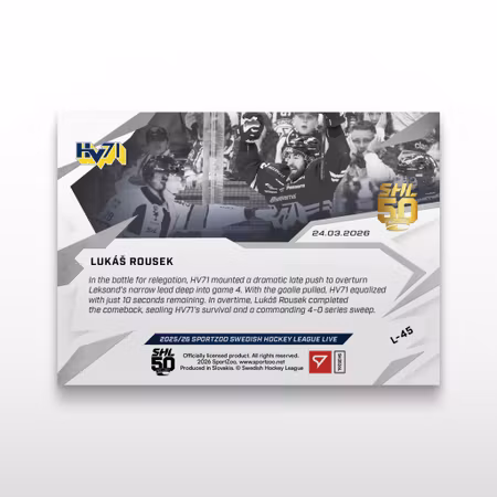 2025-26 Sportzoo SHL Live Series 2 #L-45 LUKAS ROUSEK