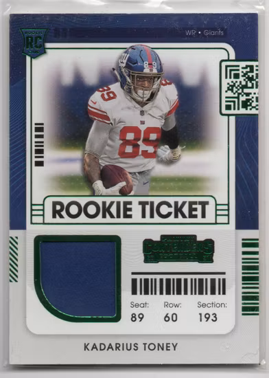 2021 Panini Contenders Rookie Ticket Swatches #10 Kadarius Toney (40-J11-NFLGIANTS)