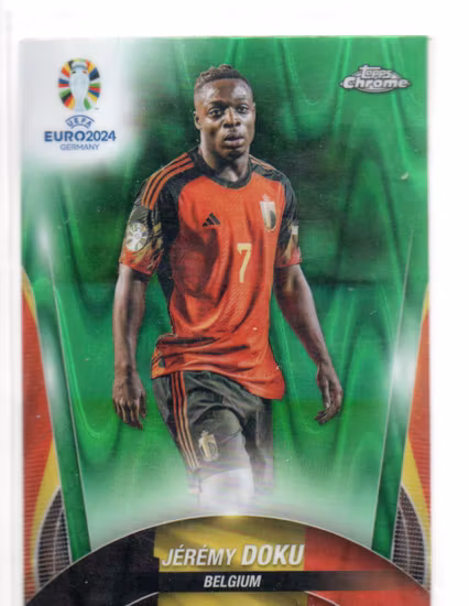 2024 Topps Chrome UEFA Euro Green RayWave Refractors #18 Jeremy Doku (20-SS13-BELGIUM)