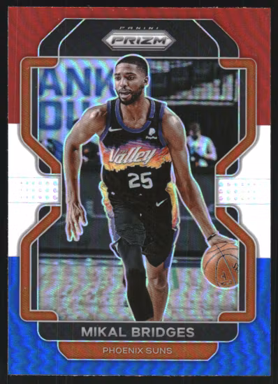 2021-22 Panini Prizm Prizms Red White and Blue #27 Mikal Bridges (15-S4-NBASUNS)