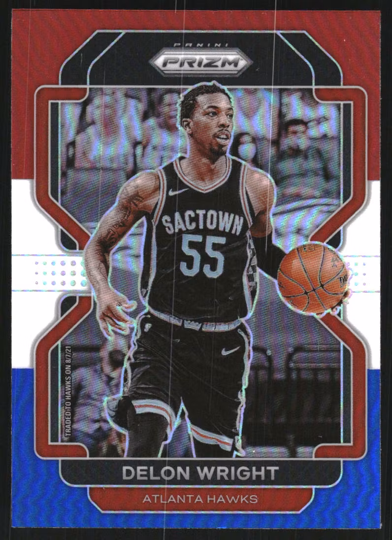 2021-22 Panini Prizm Prizms Red White and Blue #57 Delon Wright (12-S15-NBAHAWKS)