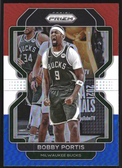 2021-22 Panini Prizm Prizms Red White and Blue #87 Bobby Portis (12-S15-NBABUCKS)