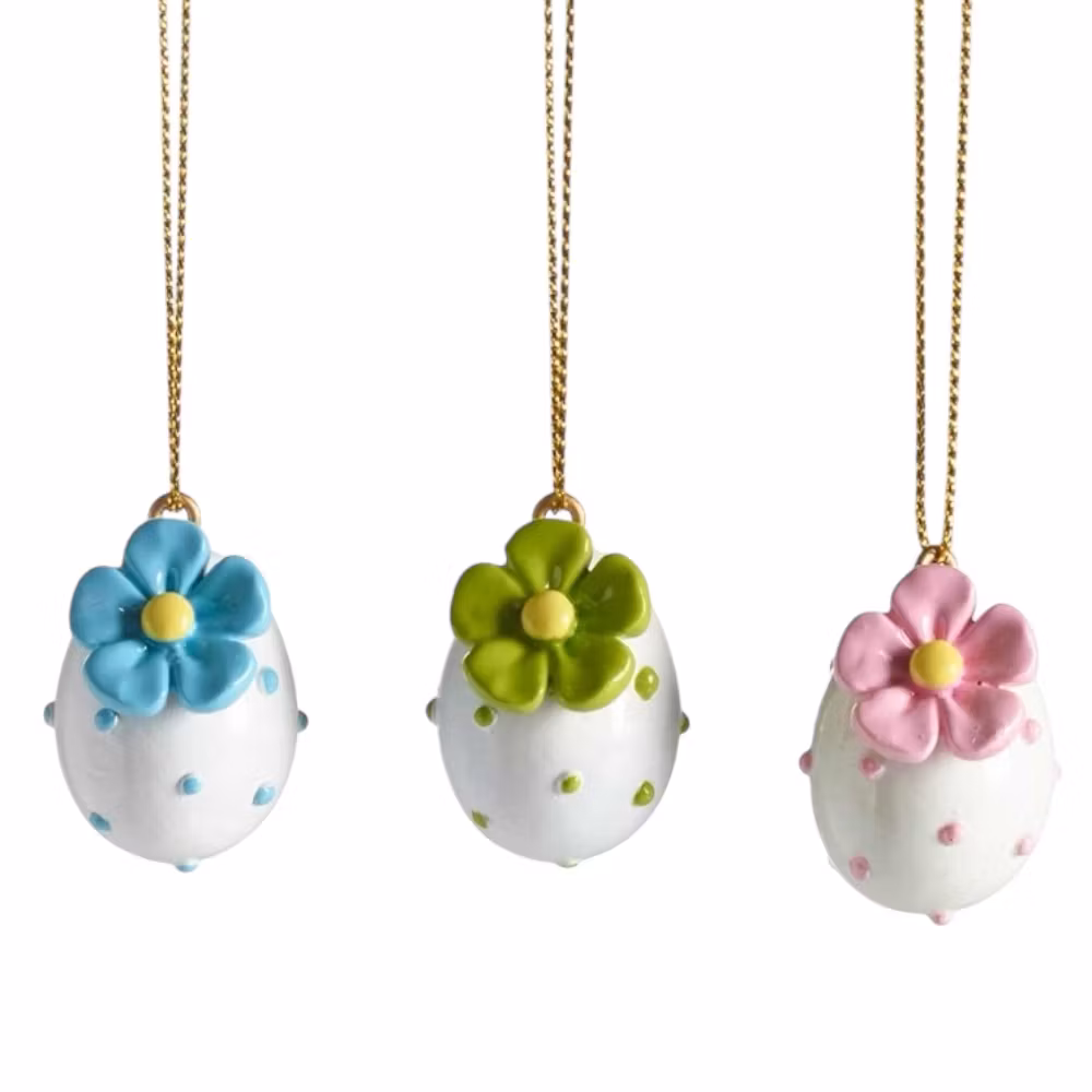 Ägg att hänga, vitt med grön blomma