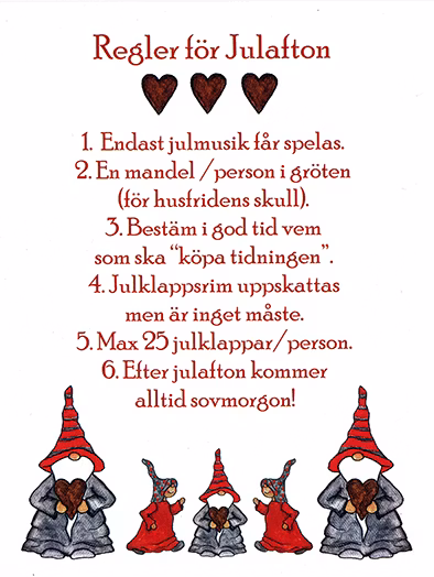 Julkort, Regler för julafton