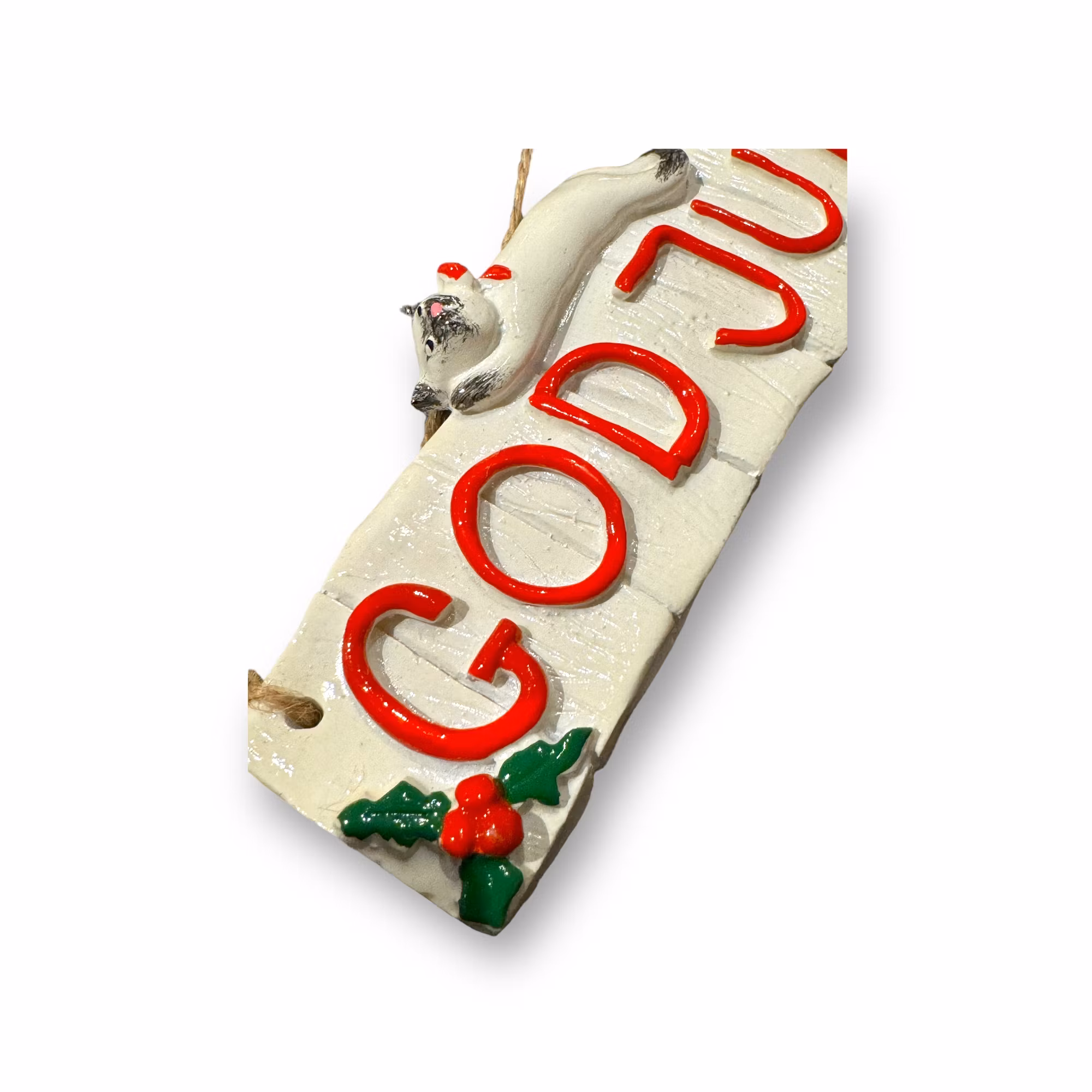 GOD JUL skylt, gräddvit katt