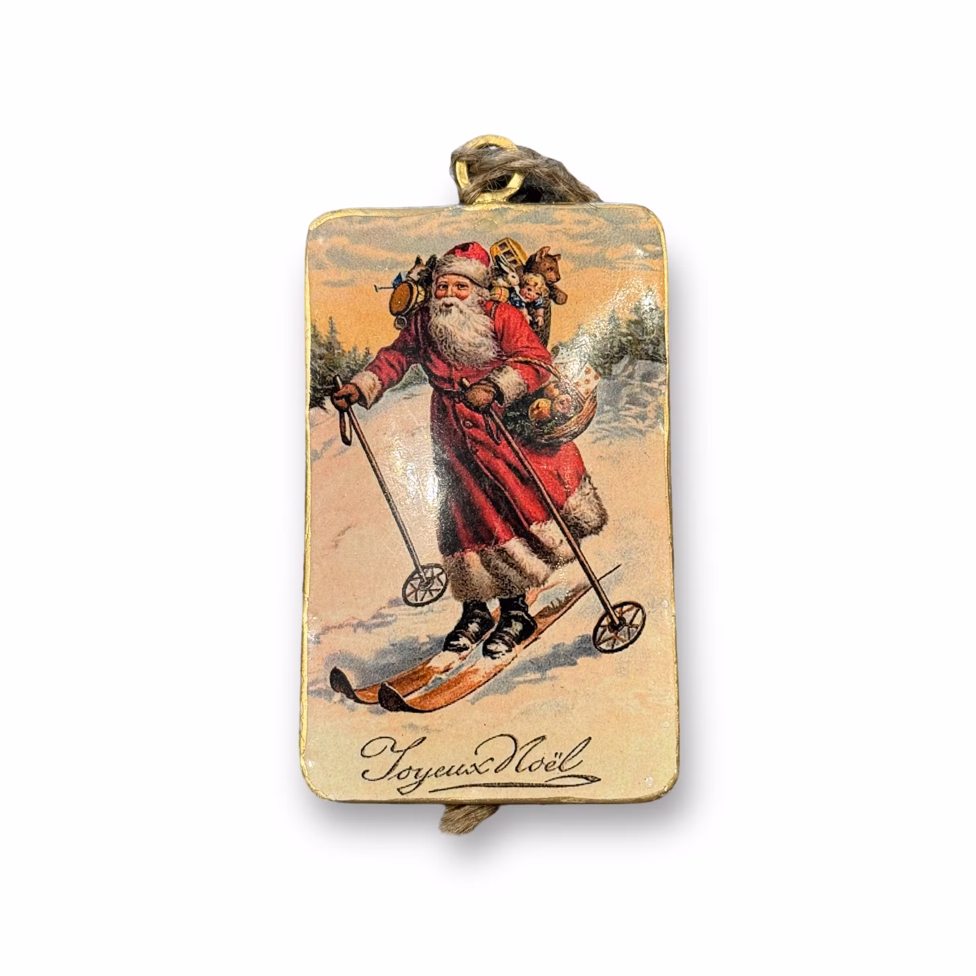 Julgranshänge, metall tomte på skidor